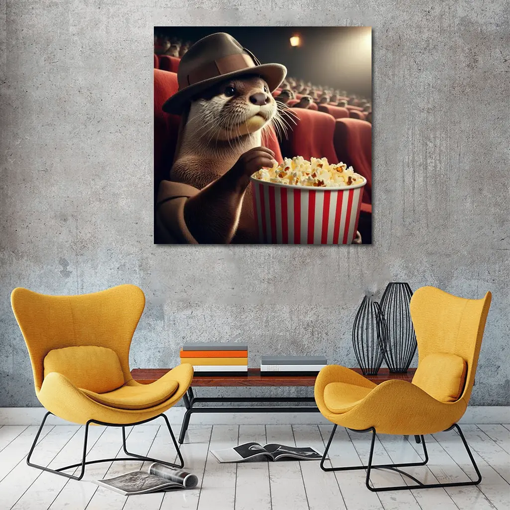 Otter Wearing Hat Eating Popcorn Cinema – Wall Art