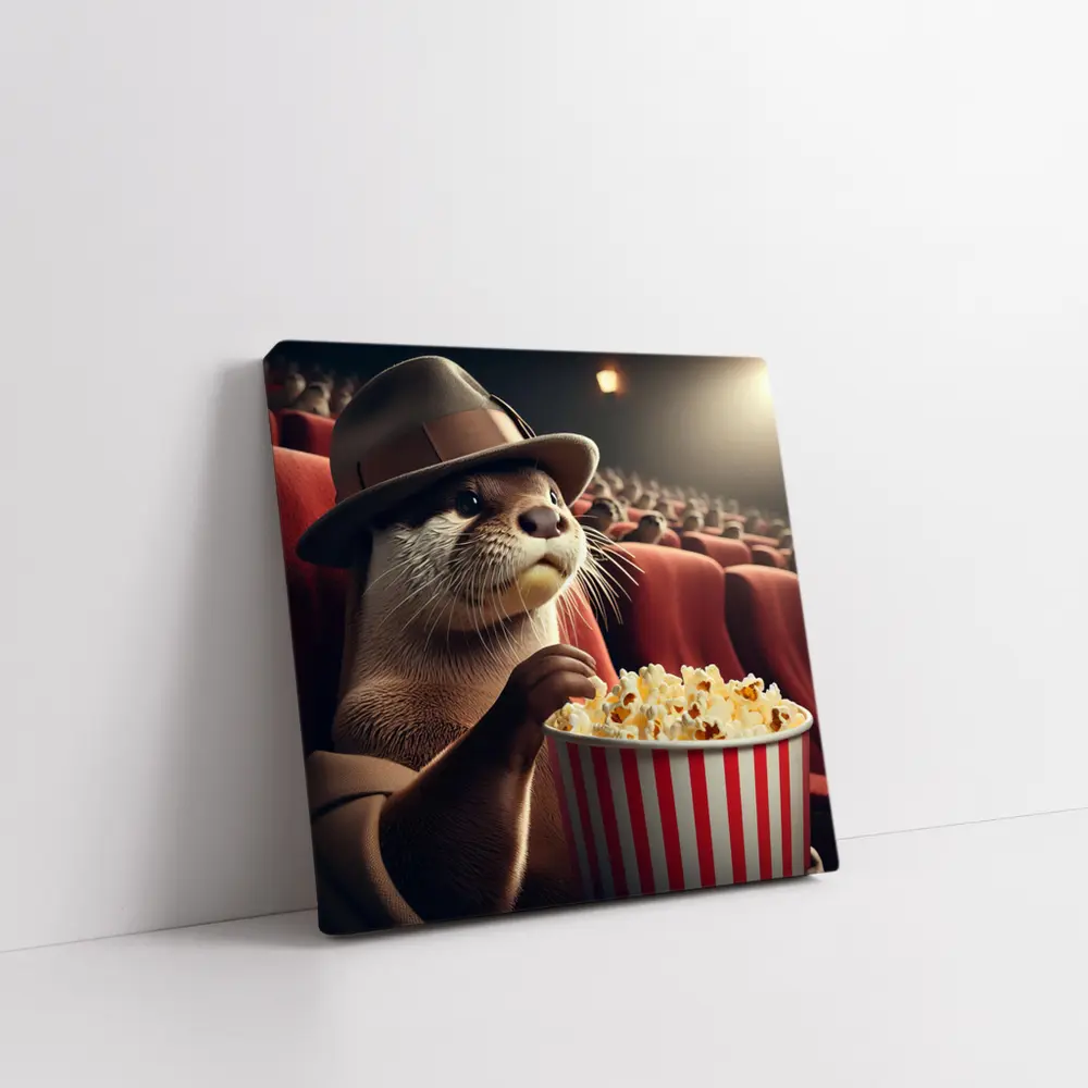 Otter Wearing Hat Eating Popcorn Cinema – Wall Art