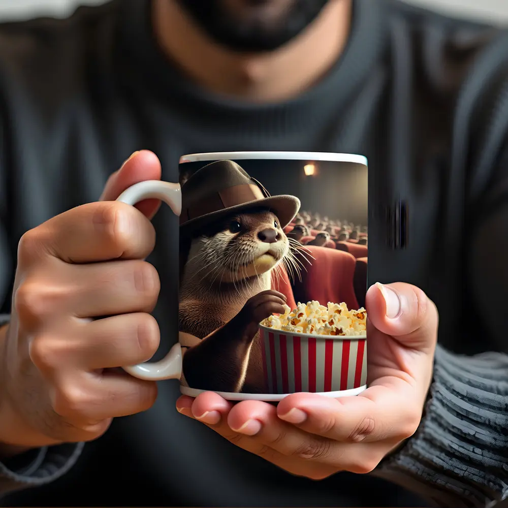Otter Wearing Hat Eating Popcorn Cinema – Mugs