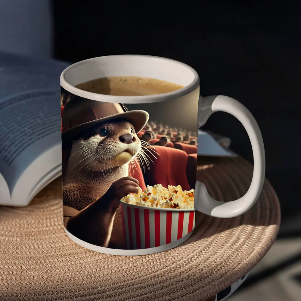 Otter Wearing Hat Eating Popcorn Cinema – Mugs