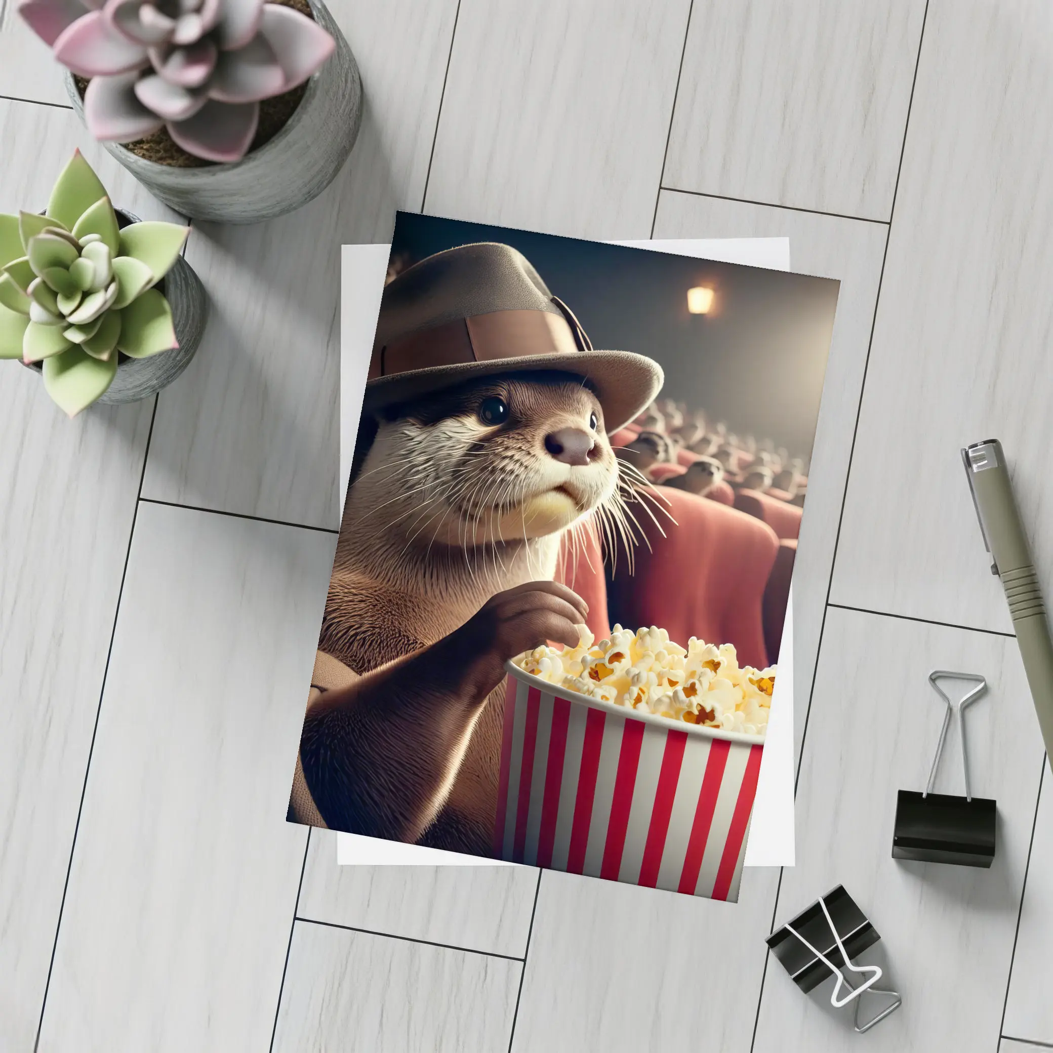 Otter Wearing Hat Eating Popcorn Cinema – Postcards