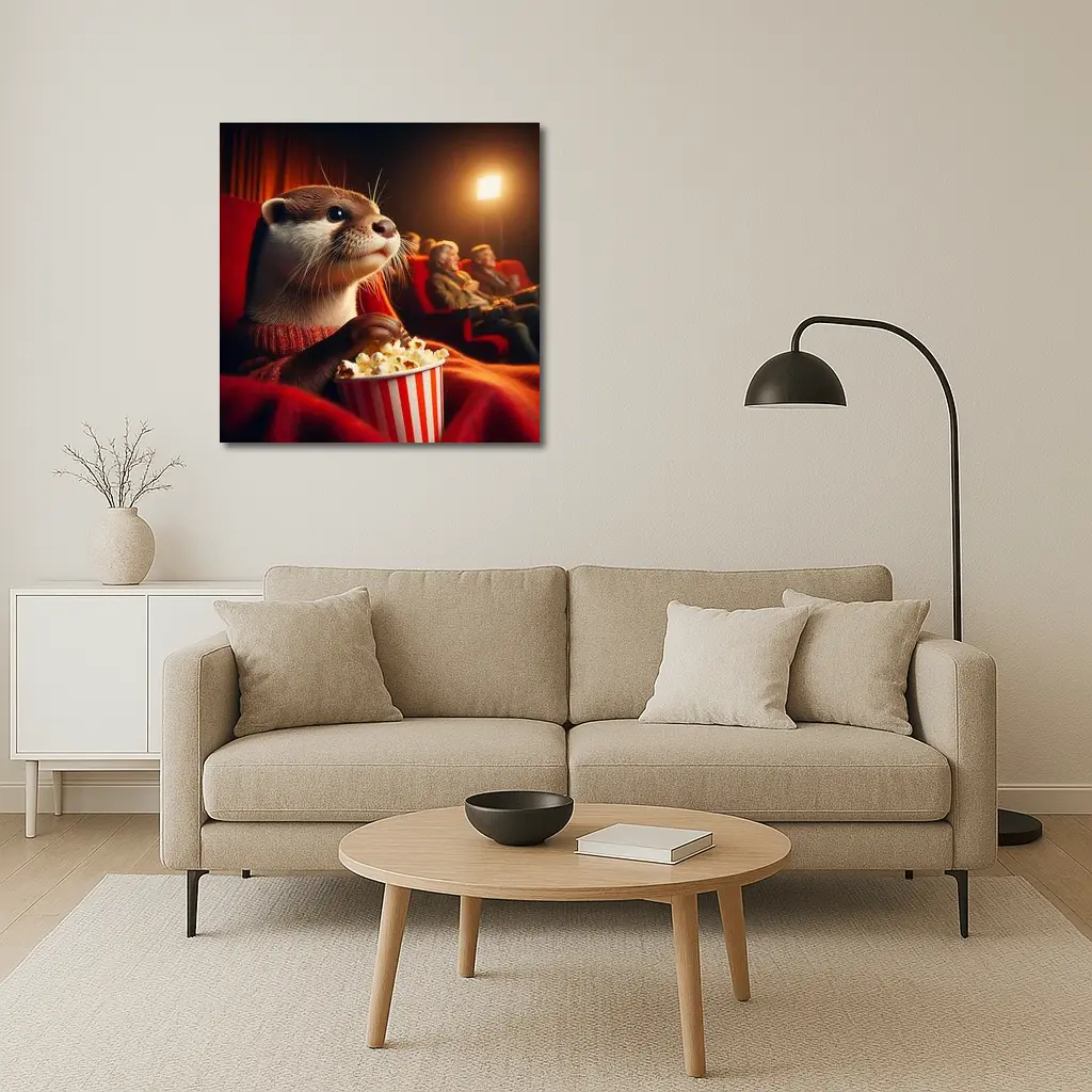 Otter Eating Popcorn In Movie Theater – Wall Art