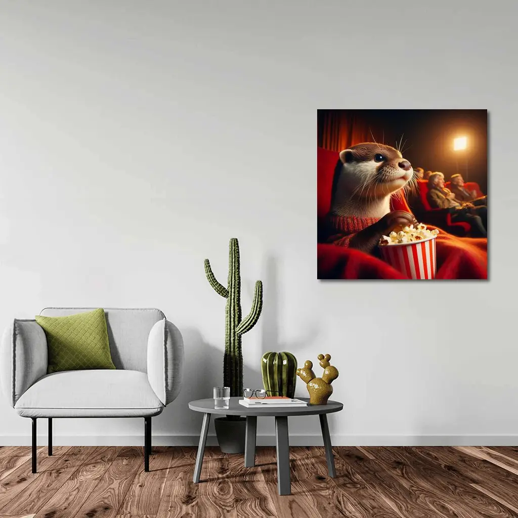 Otter Eating Popcorn In Movie Theater – Wall Art