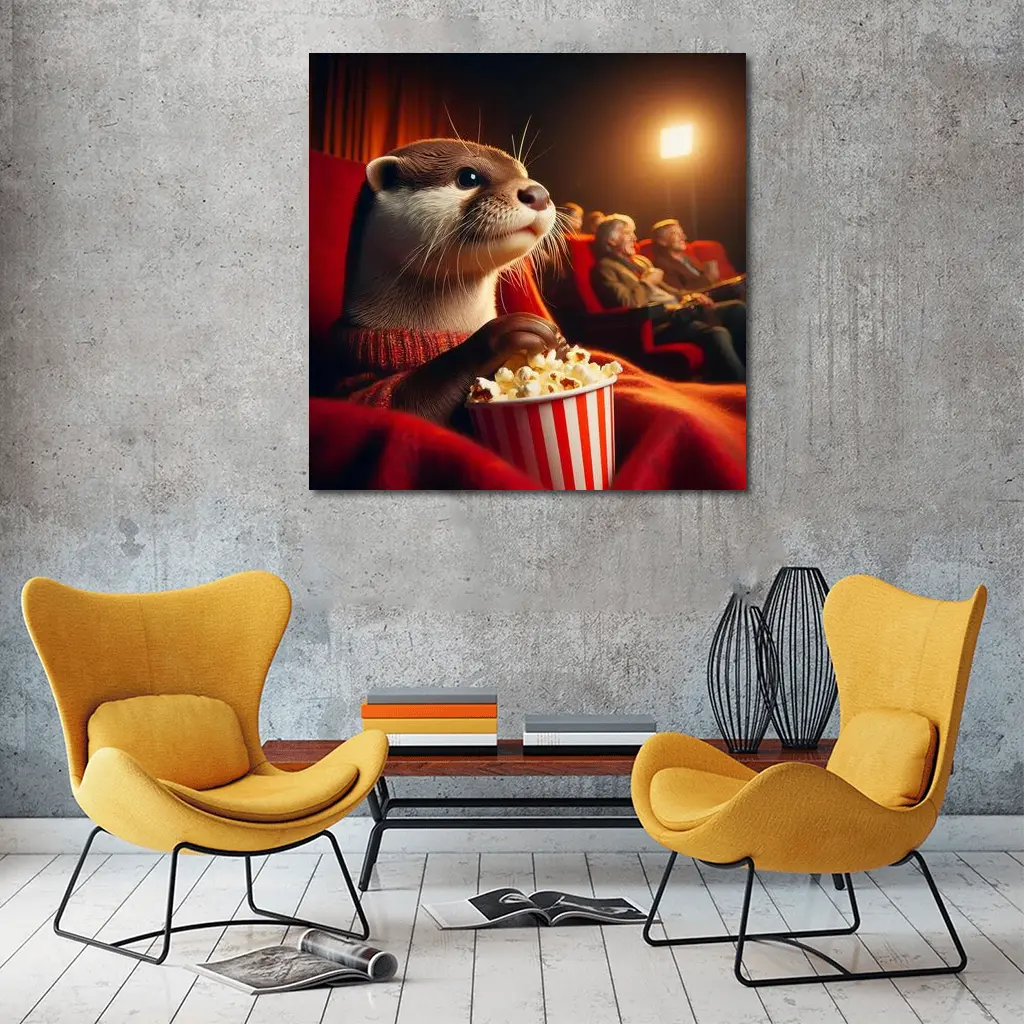 Otter Eating Popcorn In Movie Theater – Wall Art