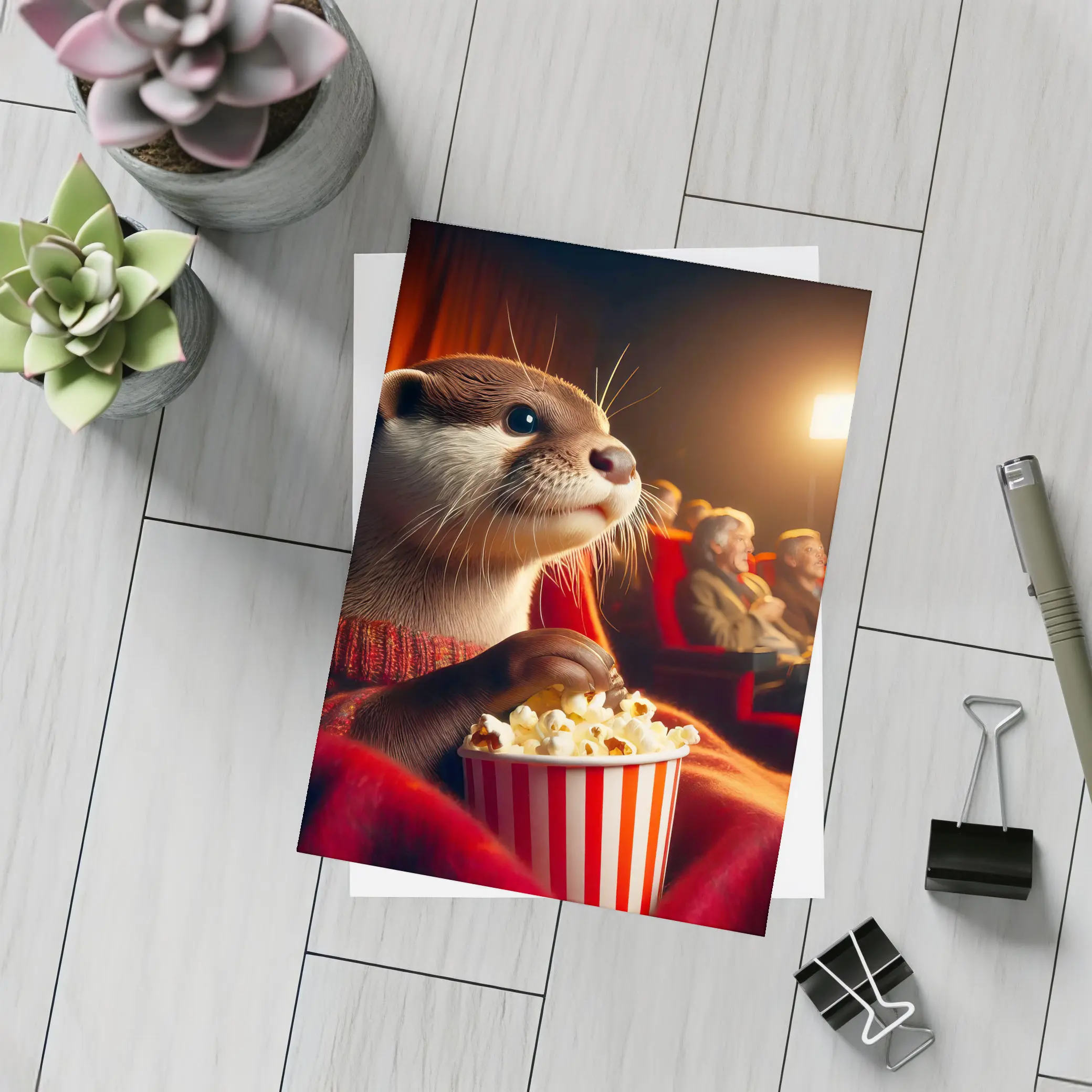 Otter Eating Popcorn In Movie Theater – Postcards