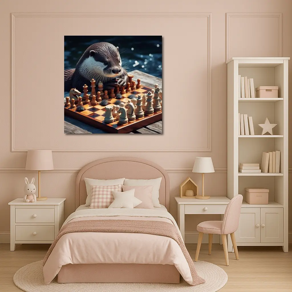Otter Playing Chess By The Water – Wall Art