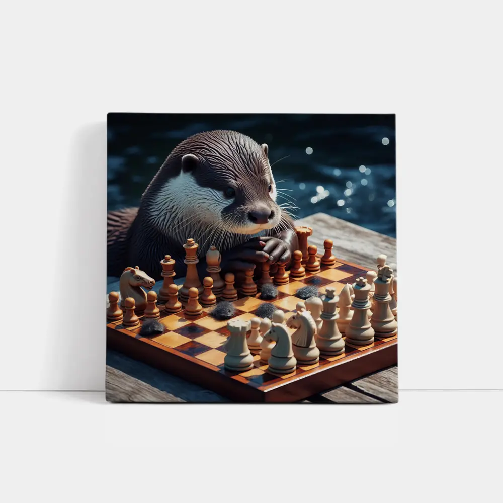 Otter Playing Chess By The Water – Wall Art