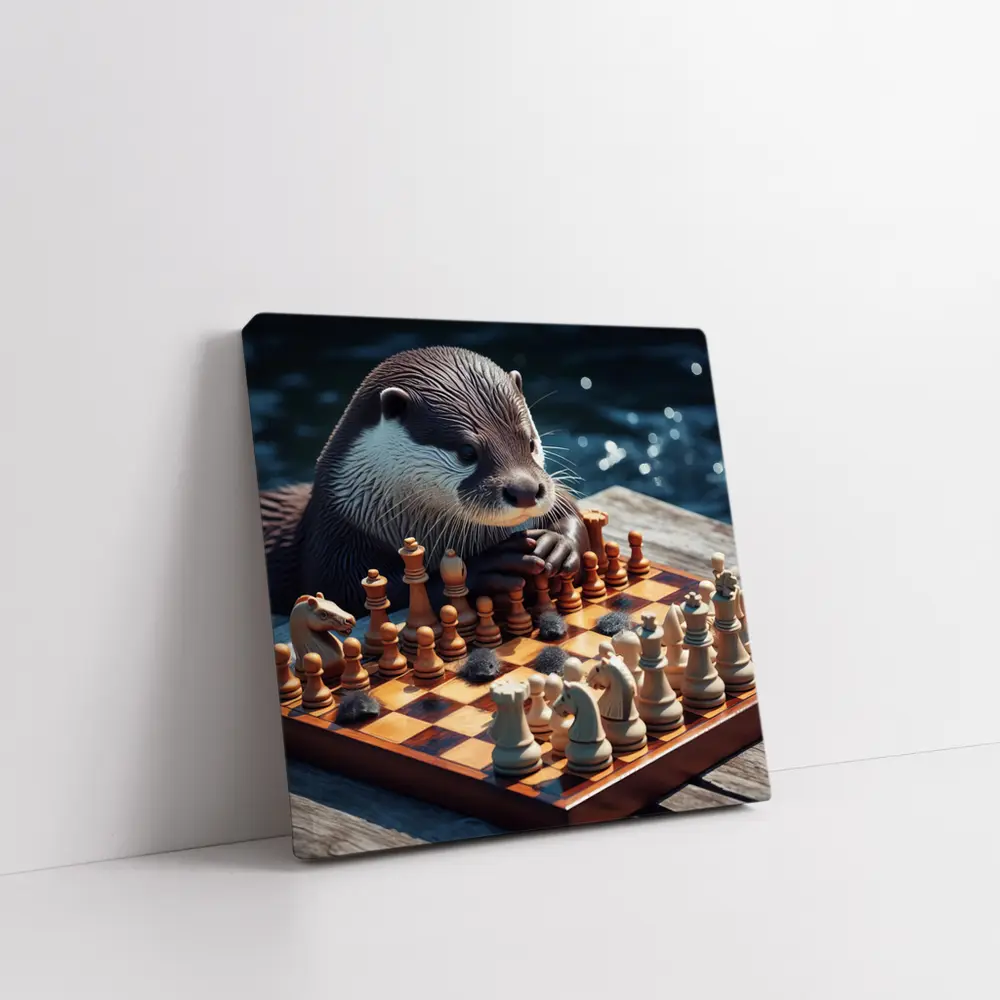 Otter Playing Chess By The Water – Wall Art