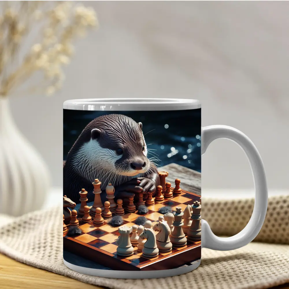 Otter Playing Chess By The Water – Mugs