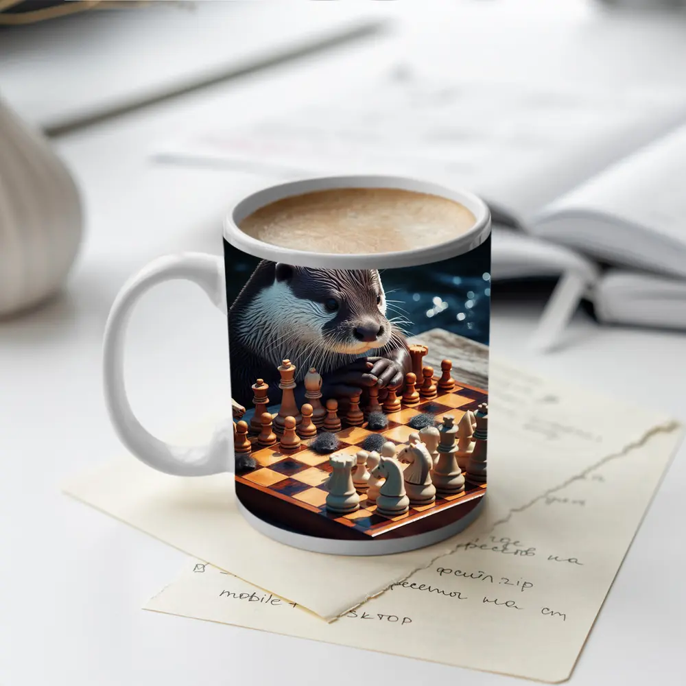 Otter Playing Chess By The Water – Mugs
