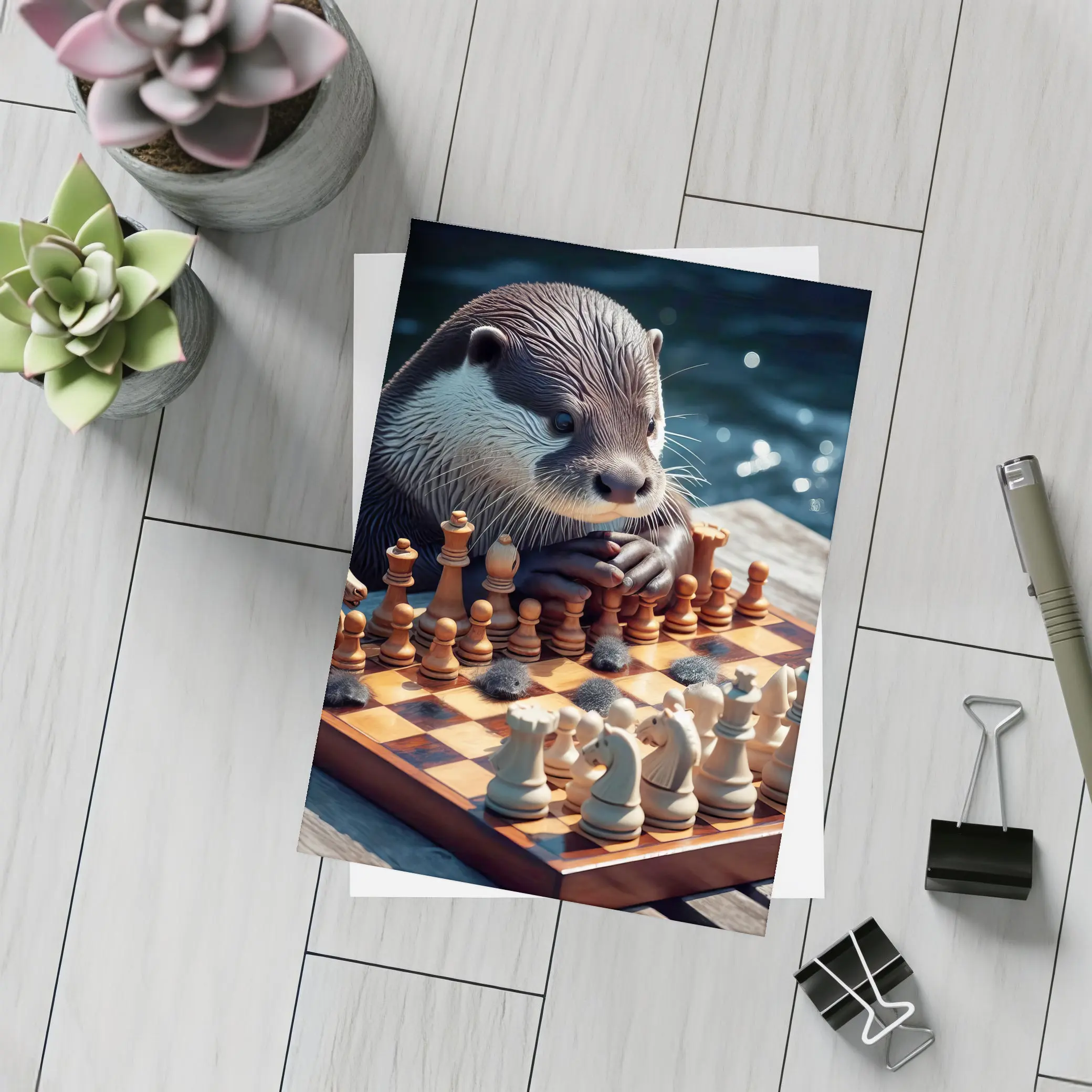 Otter Playing Chess By The Water – Postcards