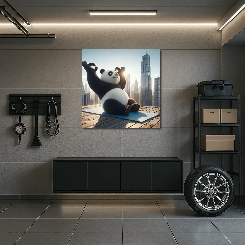 Panda Doing Yoga City Skyline Background – Wall Art