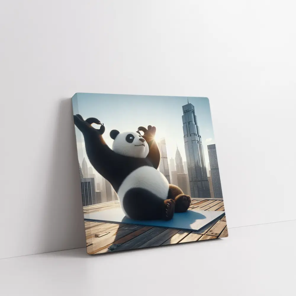 Panda Doing Yoga City Skyline Background – Wall Art