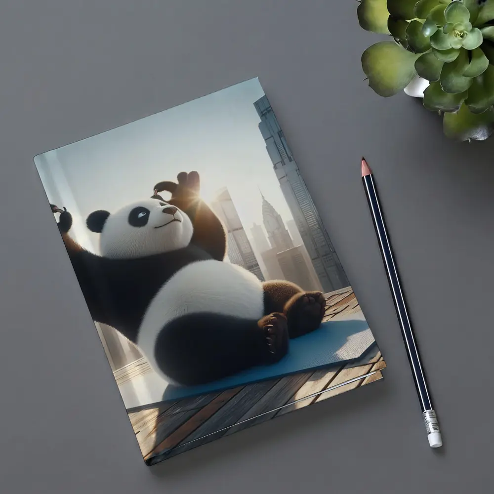 Panda Doing Yoga City Skyline Background – Notebooks