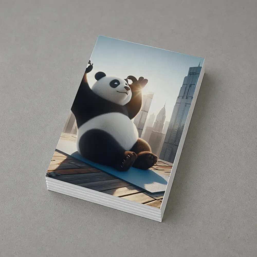 Panda Doing Yoga City Skyline Background – Postcards