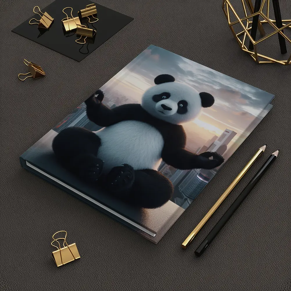 Panda Meditating Above City Skyline Sunset – Notebooks