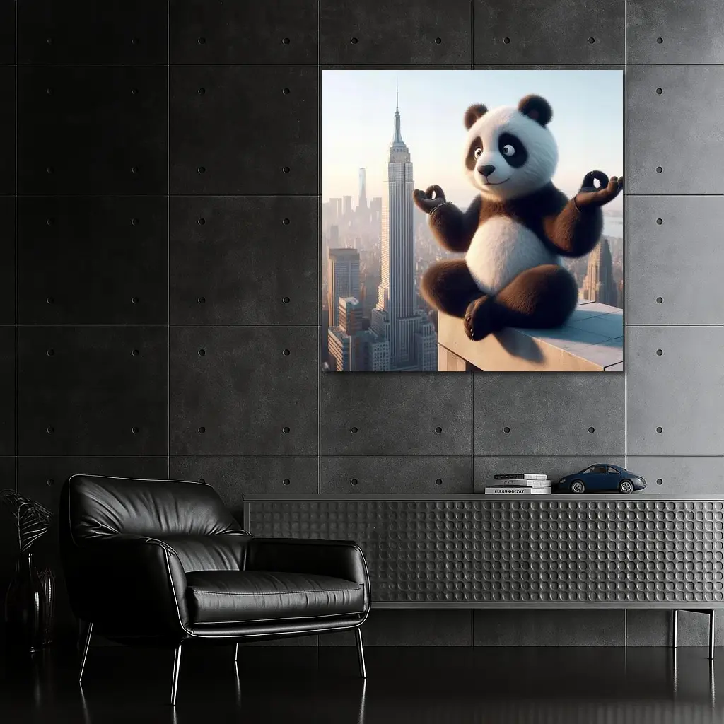 Meditating Panda Above New York City Skyline – Wall Art