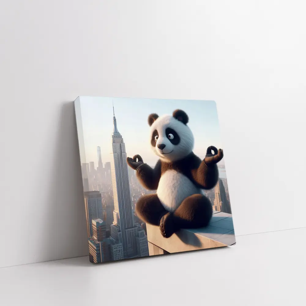 Meditating Panda Above New York City Skyline – Wall Art