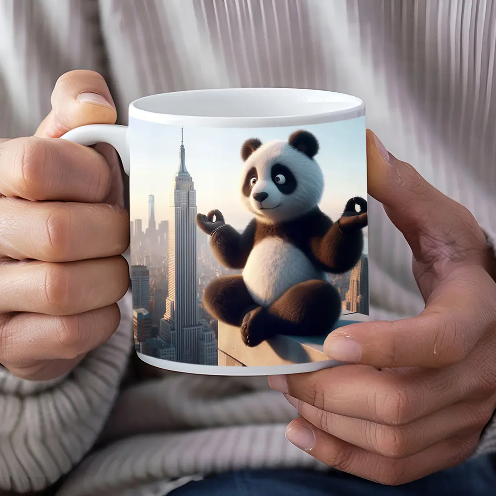 Meditating Panda Above New York City Skyline – Mugs