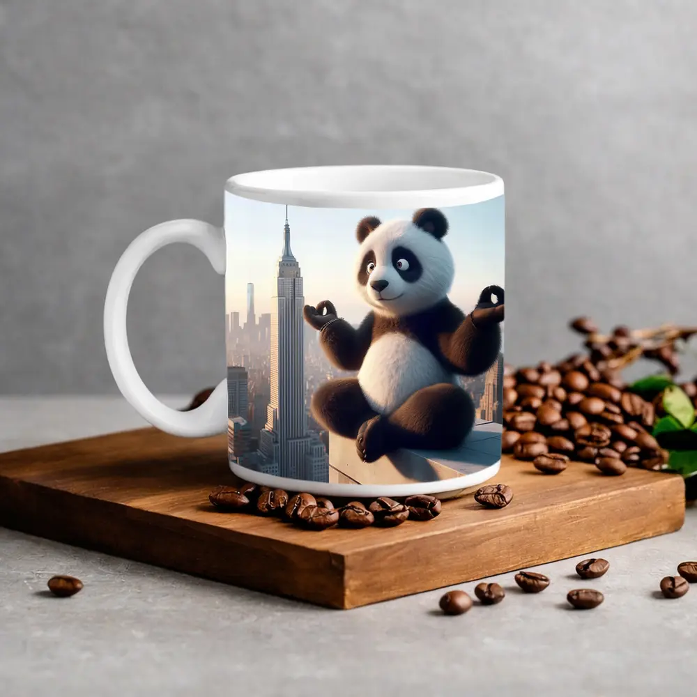 Meditating Panda Above New York City Skyline – Mugs