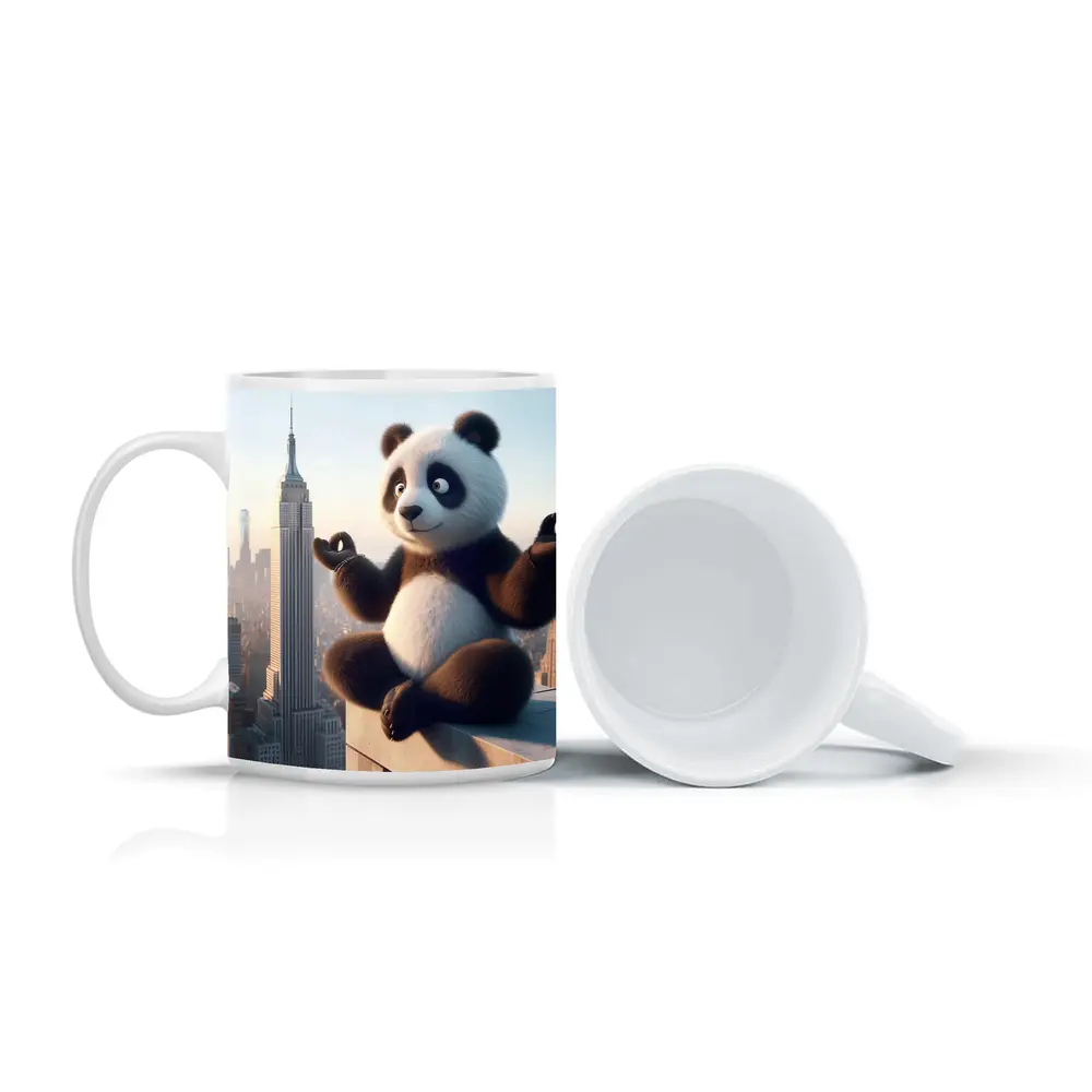 Meditating Panda Above New York City Skyline – Mugs