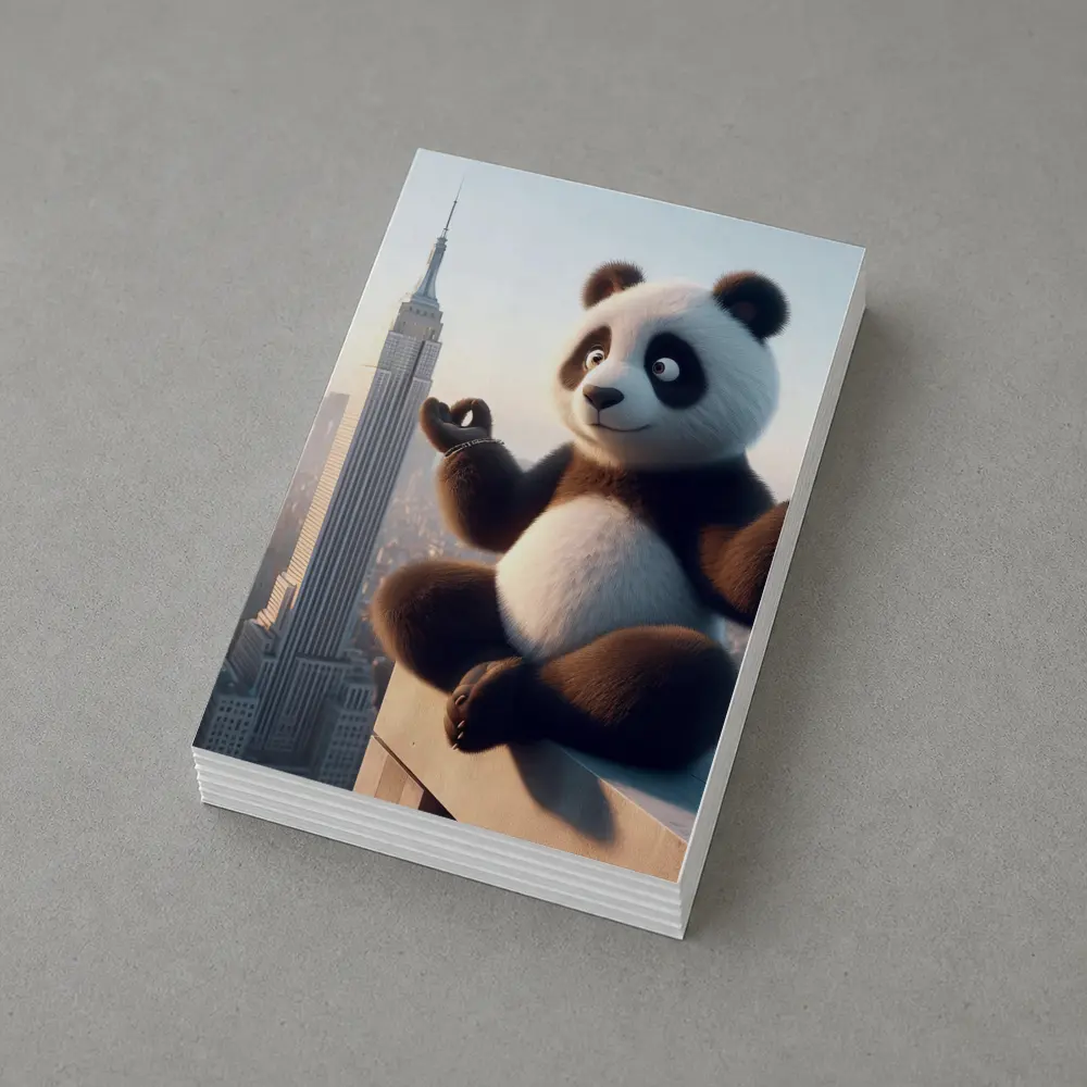 Meditating Panda Above New York City Skyline – Postcards