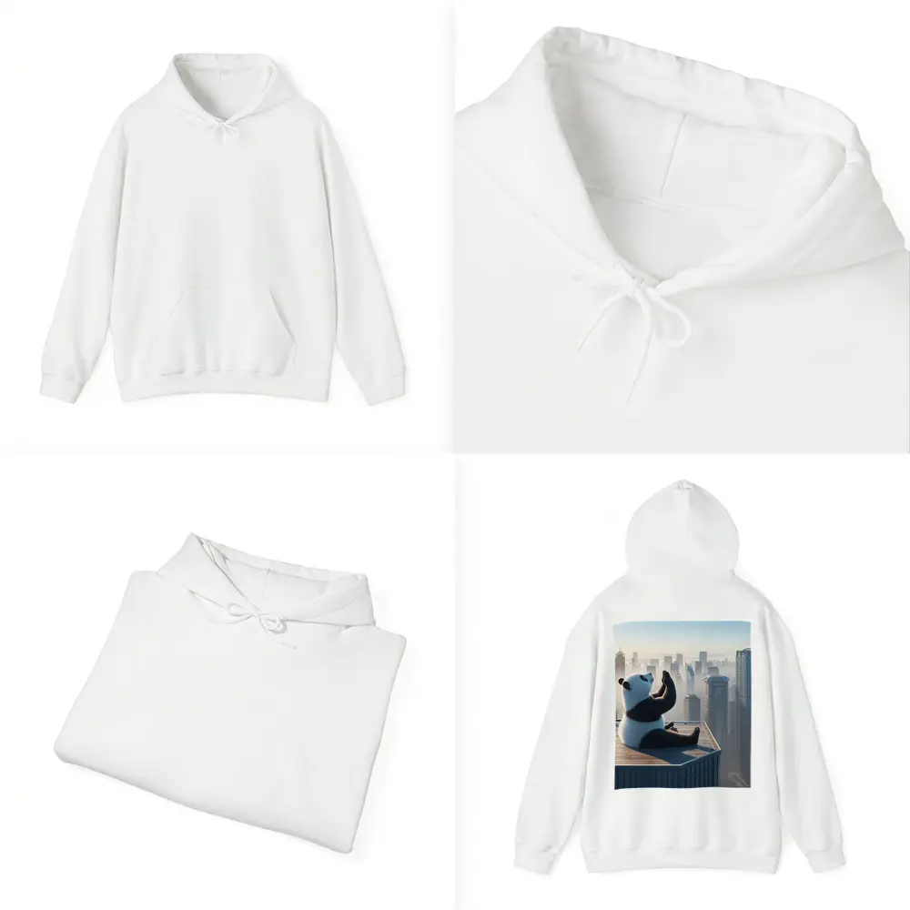 Panda Meditating on Rooftop City Skyline – Hoodies