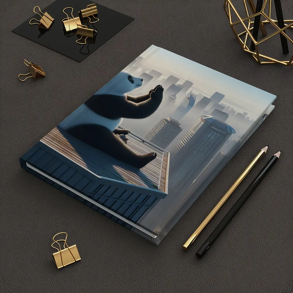 Panda Meditating on Rooftop City Skyline – Notebooks