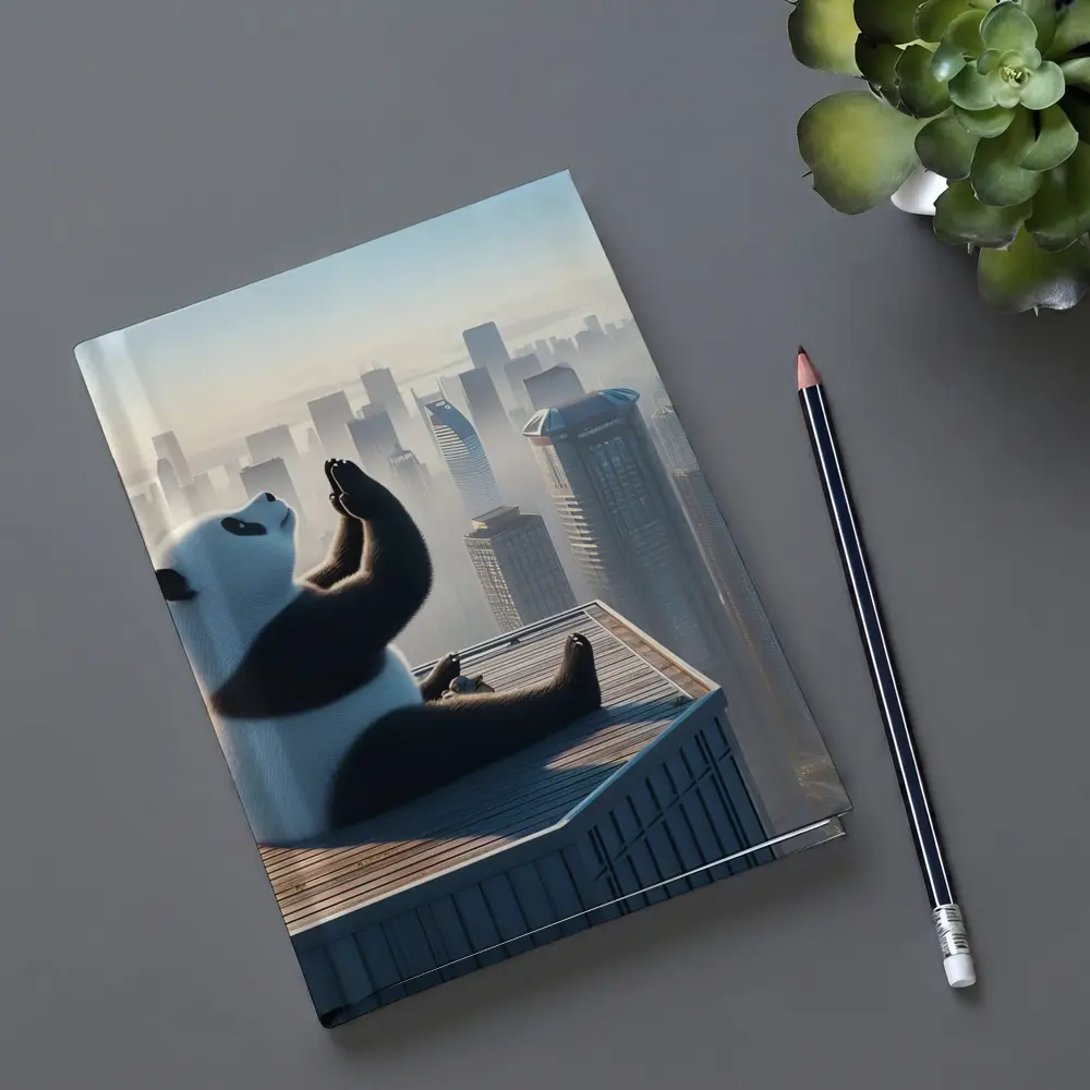 Panda Meditating on Rooftop City Skyline – Notebooks