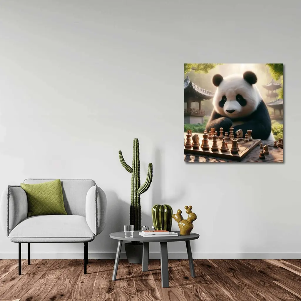 Panda Playing Chess in Chinese Garden – Wall Art