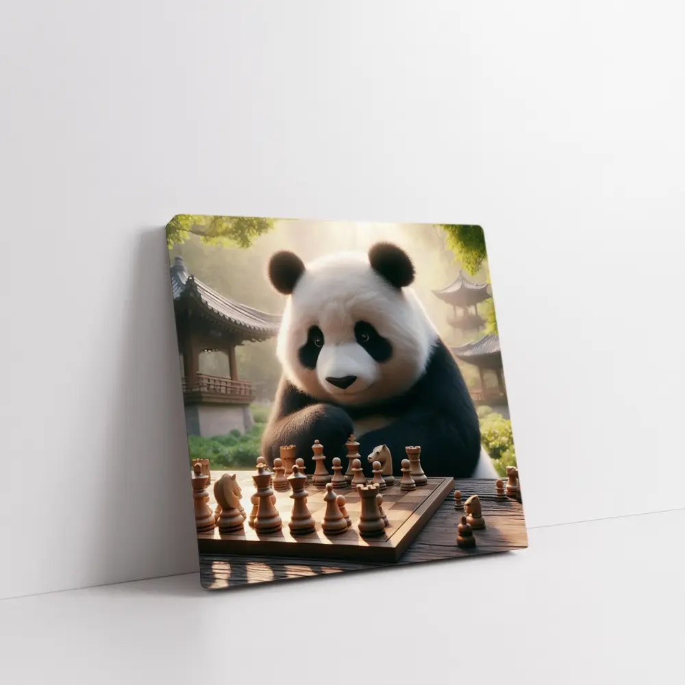 Panda Playing Chess in Chinese Garden – Wall Art