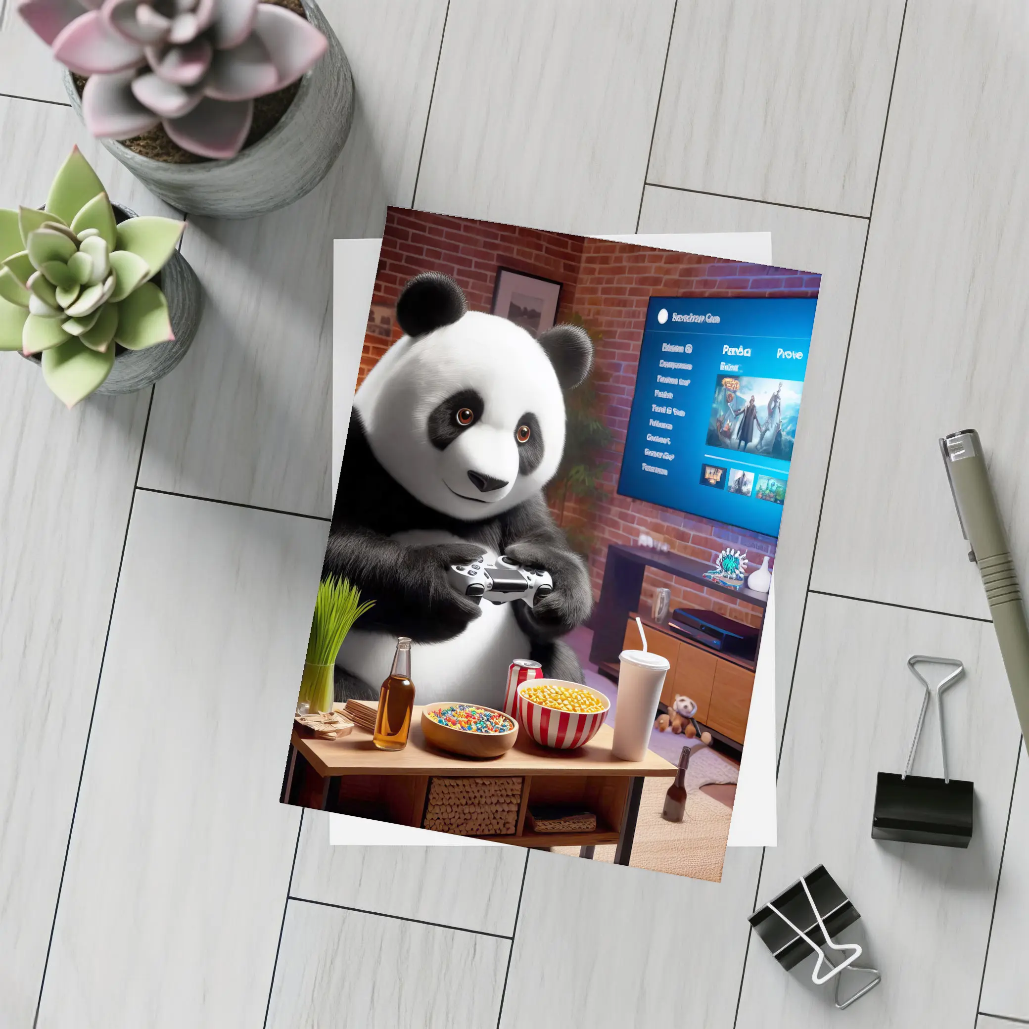 Panda Gaming Controller Cozy Living Room – Postcards