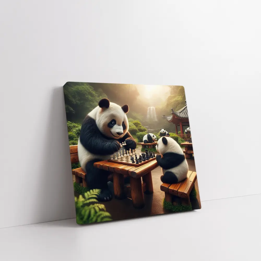 Pandas Playing Chess in Forest Garden – Wall Art