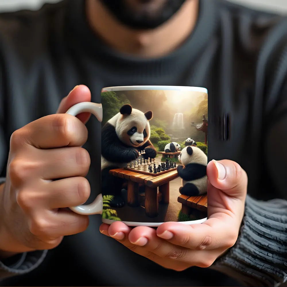 Pandas Playing Chess in Forest Garden – Mugs