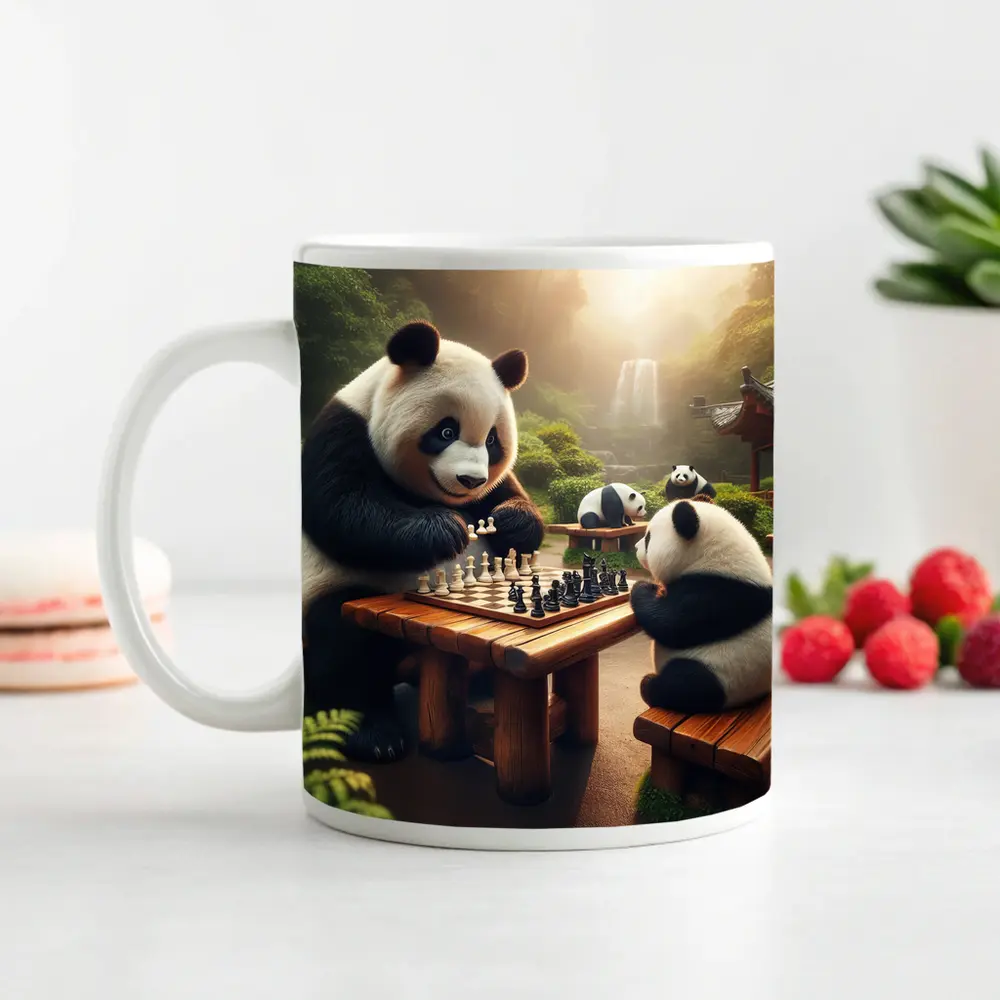 Pandas Playing Chess in Forest Garden – Mugs