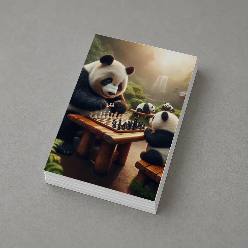 Pandas Playing Chess in Forest Garden – Postcards