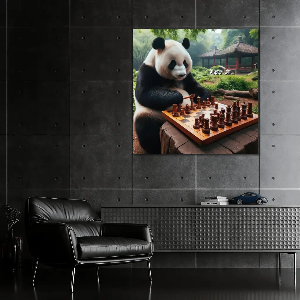 Giant Panda Playing Chess Forest Garden – Wall Art