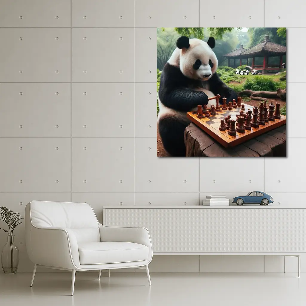 Giant Panda Playing Chess Forest Garden – Wall Art