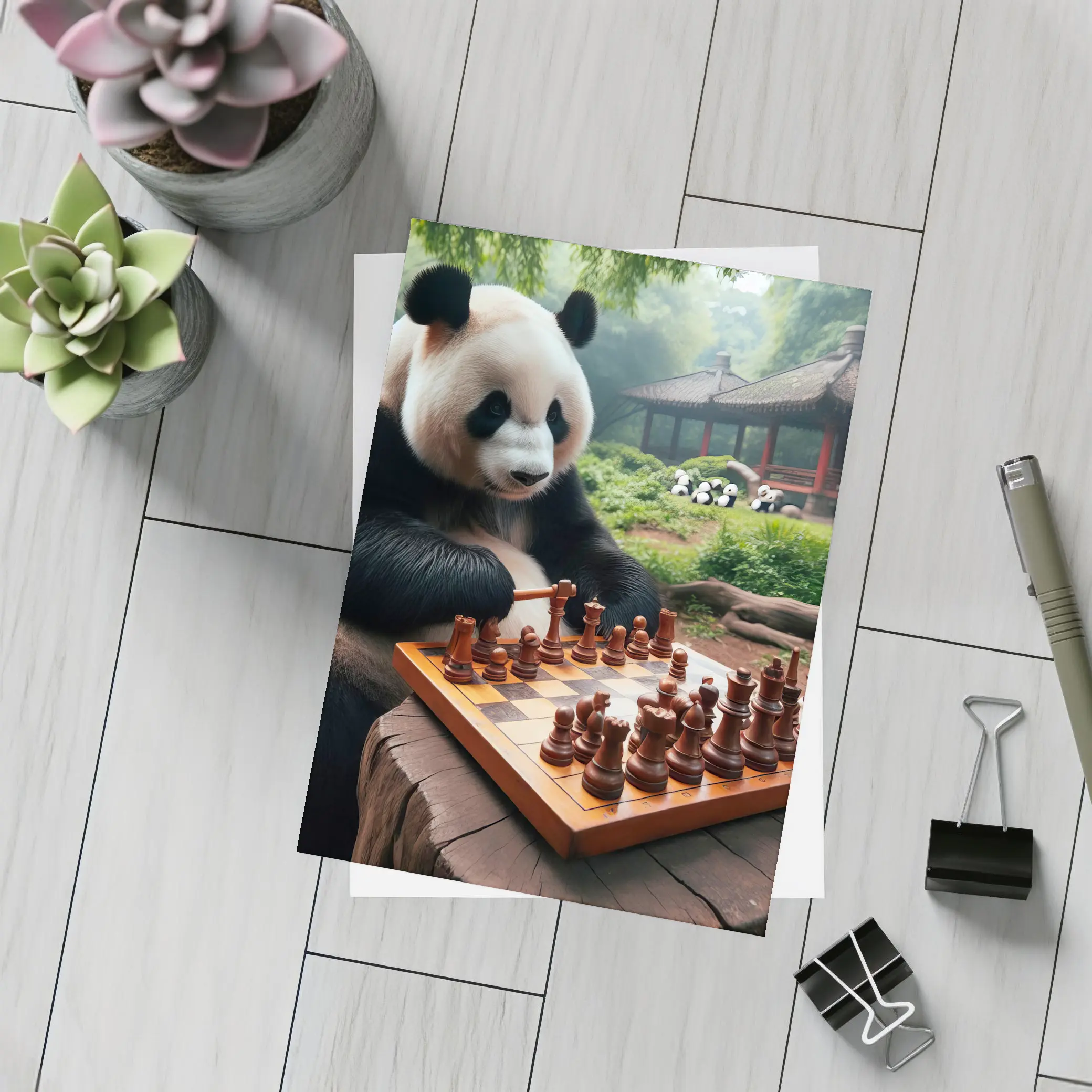 Giant Panda Playing Chess Forest Garden – Postcards