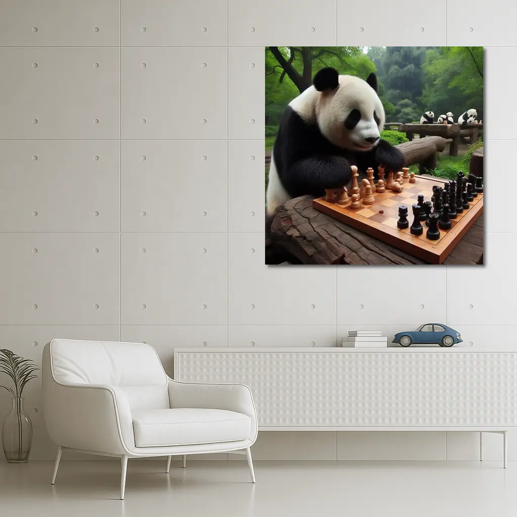 Giant Panda Playing Chess in Forest – Wall Art
