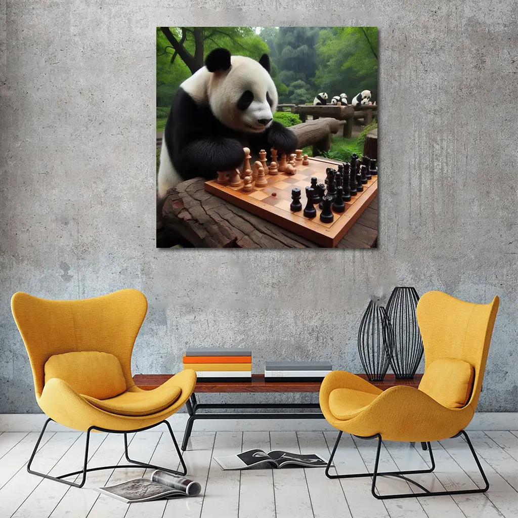 Giant Panda Playing Chess in Forest – Wall Art