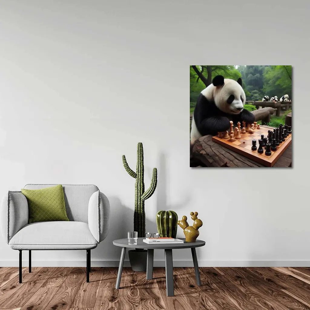 Giant Panda Playing Chess in Forest – Wall Art