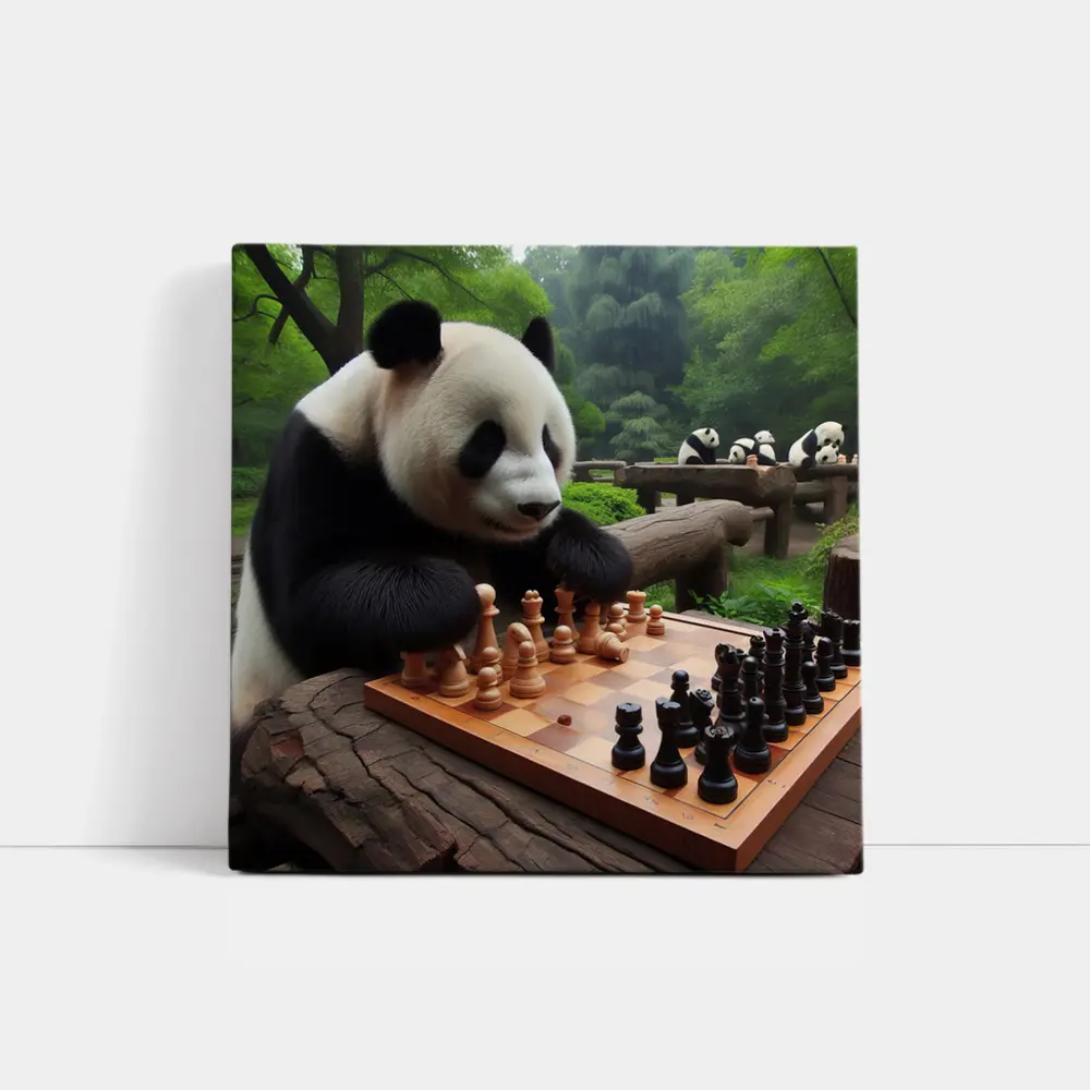 Giant Panda Playing Chess in Forest – Wall Art
