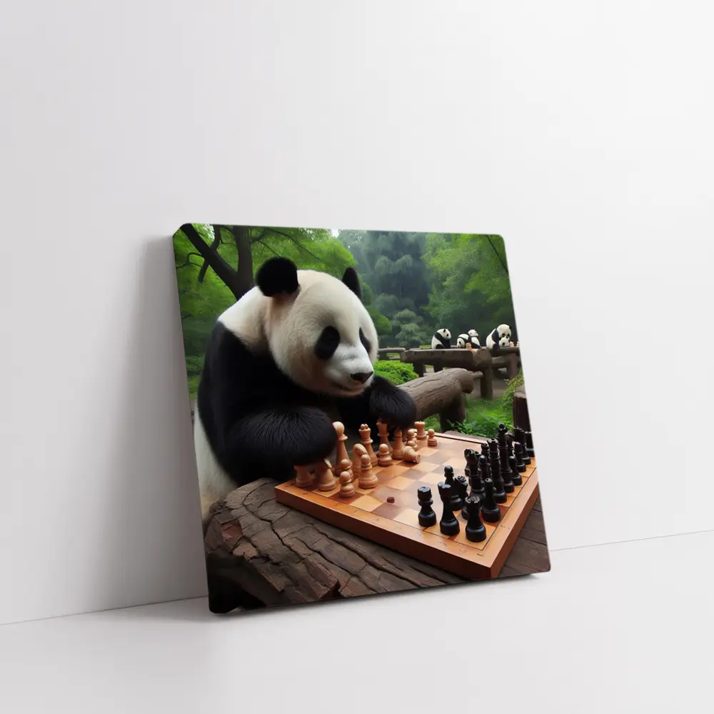 Giant Panda Playing Chess in Forest – Wall Art