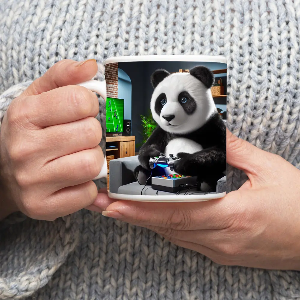 Panda Playing Video Games on Couch – Mugs