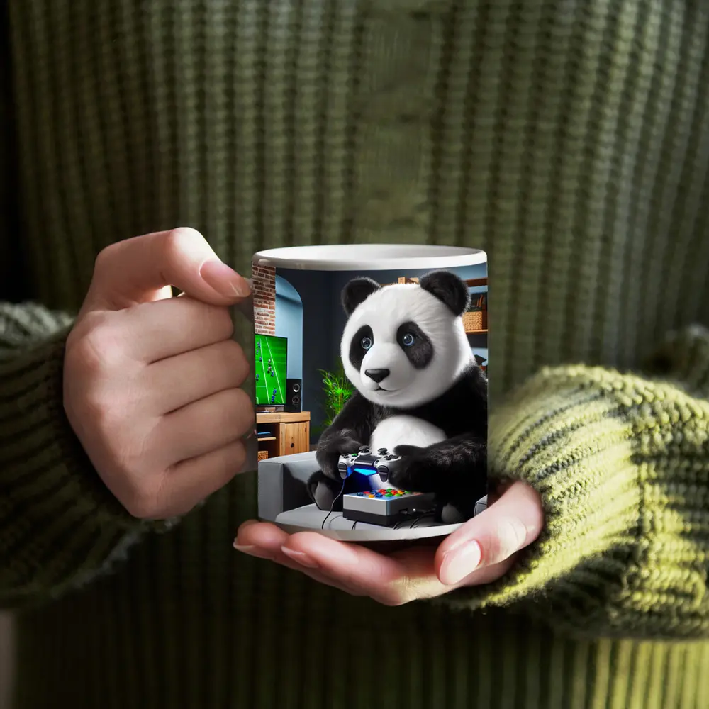 Panda Playing Video Games on Couch – Mugs