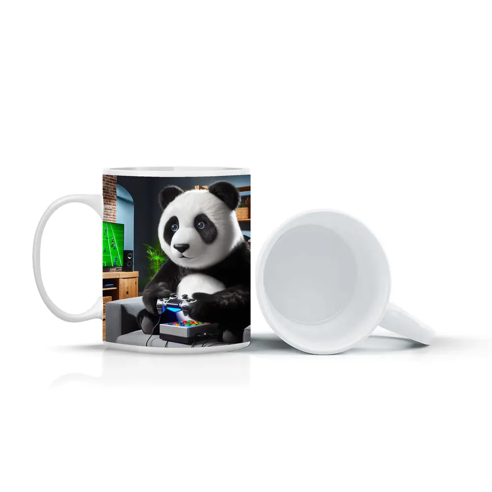 Panda Playing Video Games on Couch – Mugs