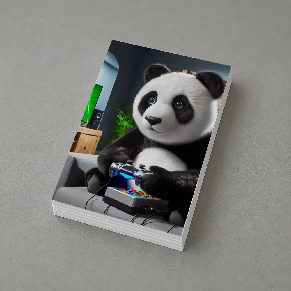 Panda Playing Video Games on Couch – Postcards