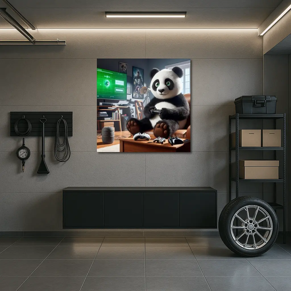 Panda Playing Video Games Cozy Living Room – Wall Art
