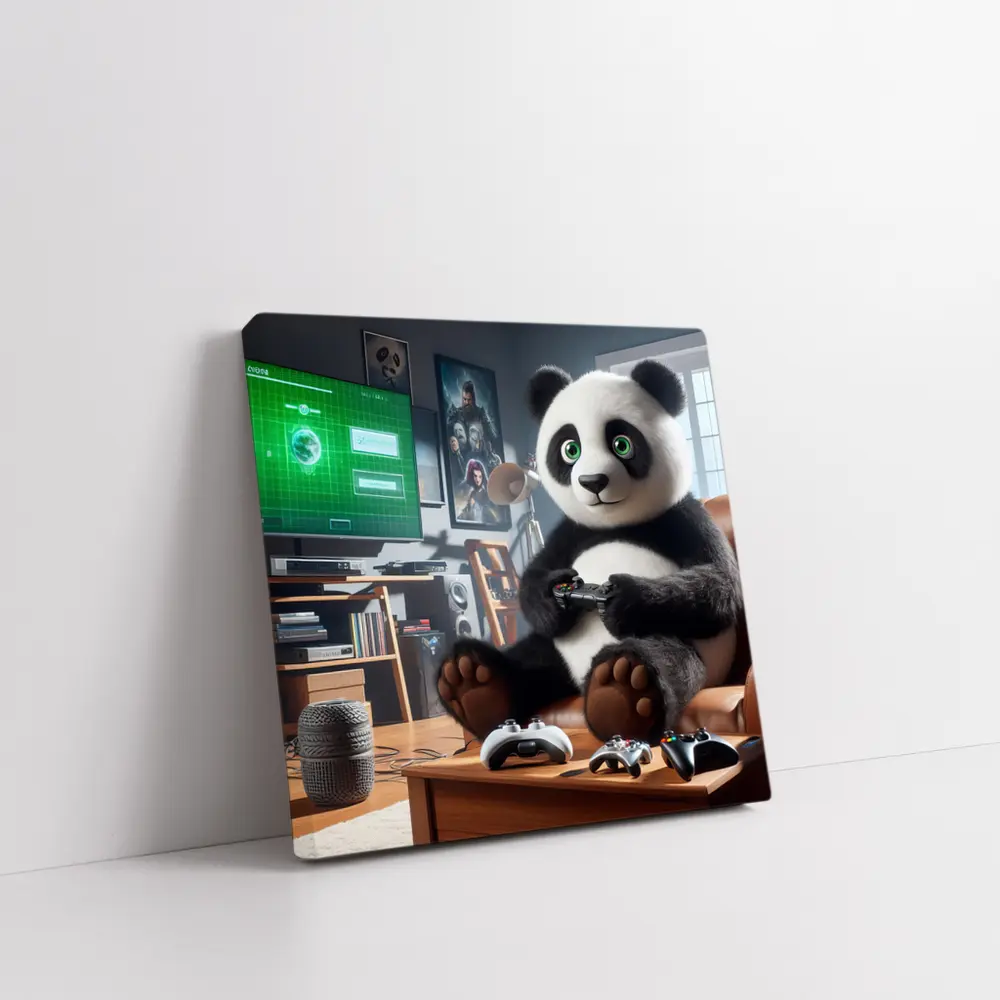 Panda Playing Video Games Cozy Living Room – Wall Art